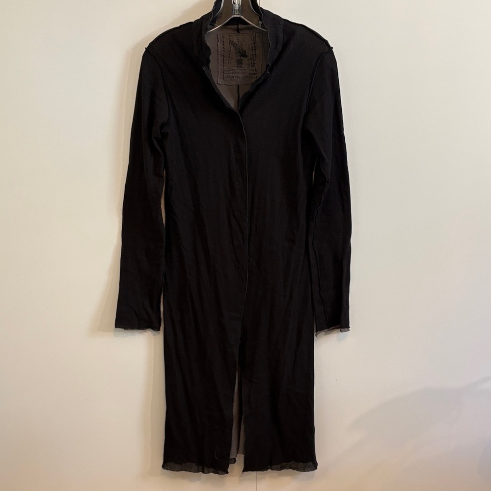 Rick Owen’s Black Long Sleeve Mesh over 100% Cotton Snap Front Duster or Dress
